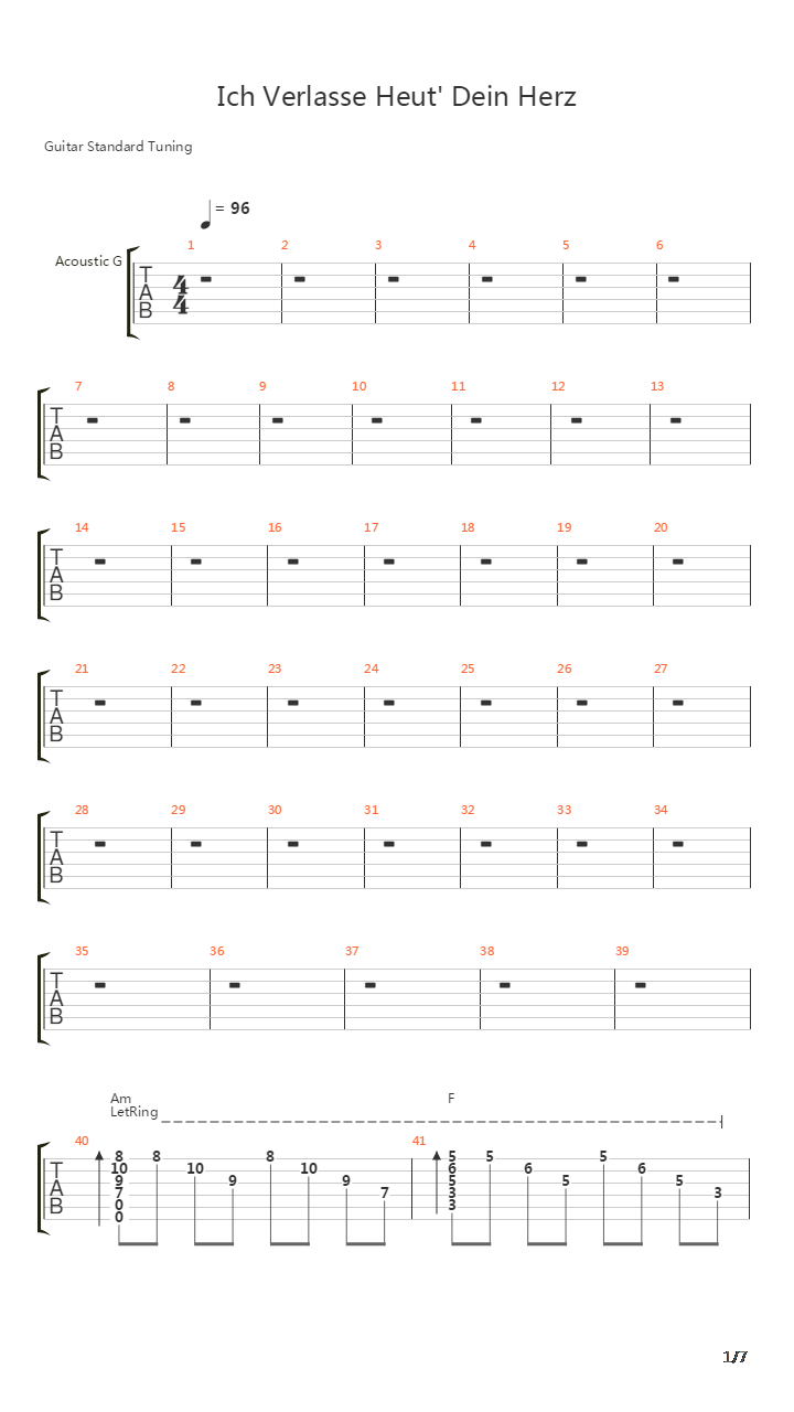 Ich Verlasse Heut Dein Herz吉他谱