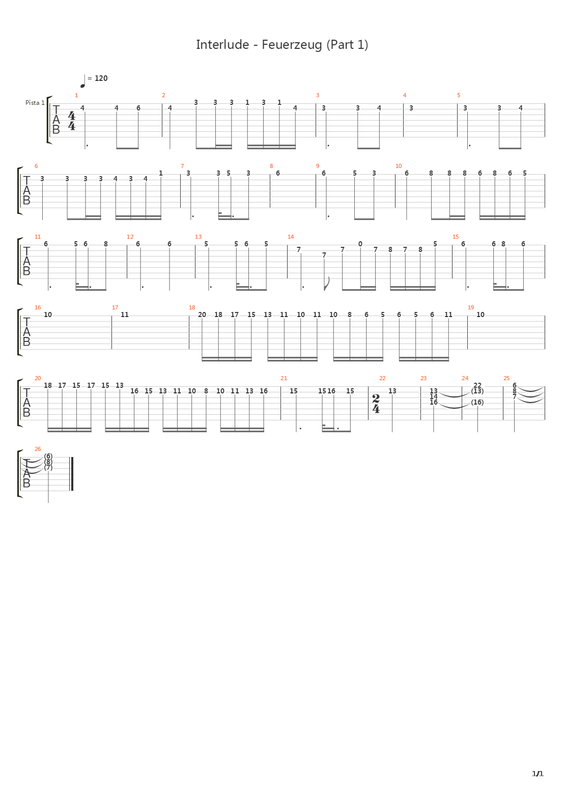Interlude - Feuerzeug Part 1吉他谱