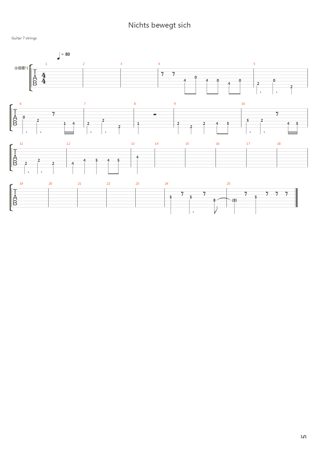 Nichts Bewegt Sich吉他谱