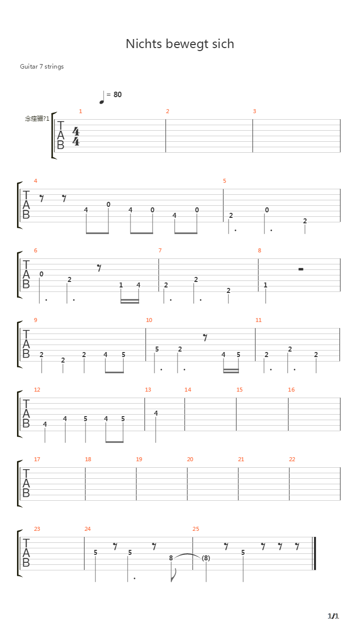 Nichts Bewegt Sich吉他谱