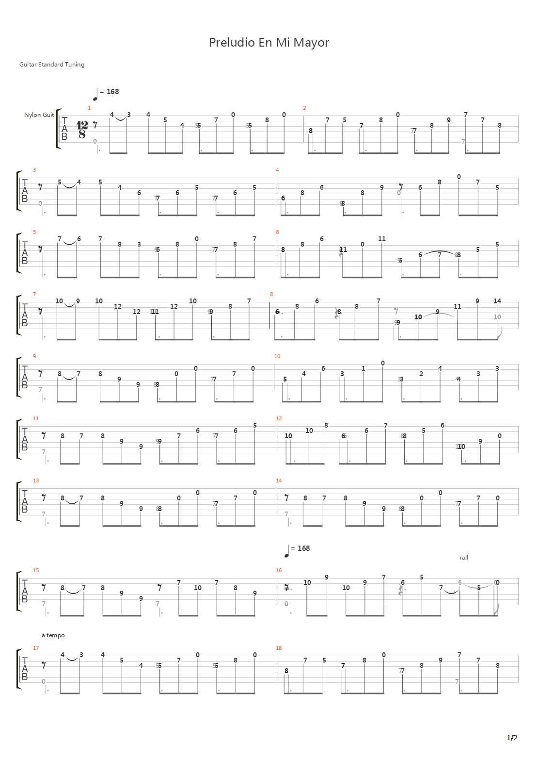 Preludio En Mi Mayor吉他谱