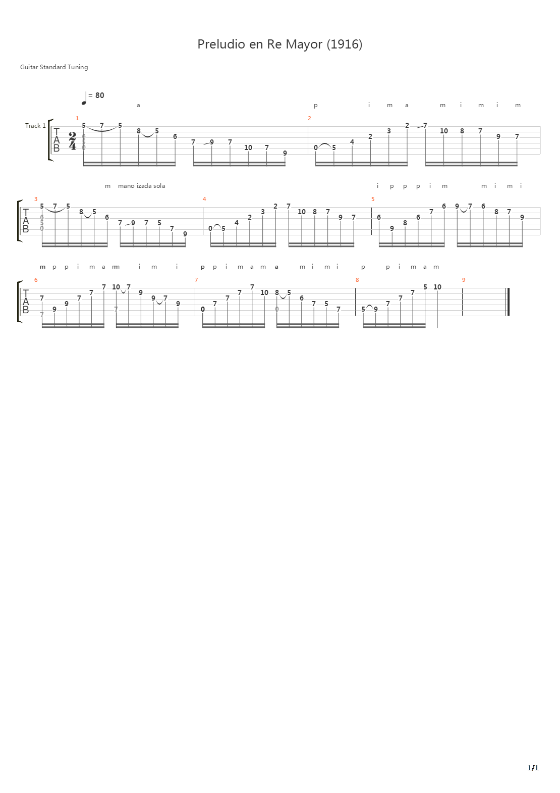 Preludio en Re Mayor吉他谱