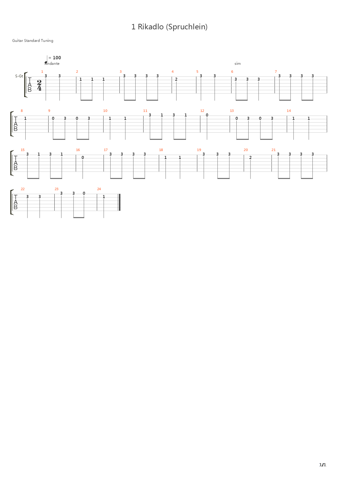 No 1 Rikadlo (Spruchlein)吉他谱