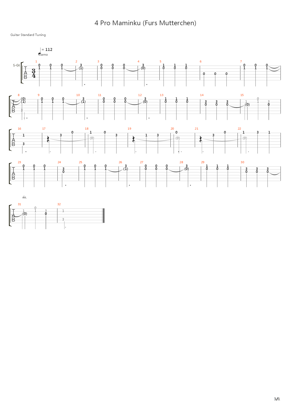 No 4 Pro Maminku (Furs Mutterchen)吉他谱