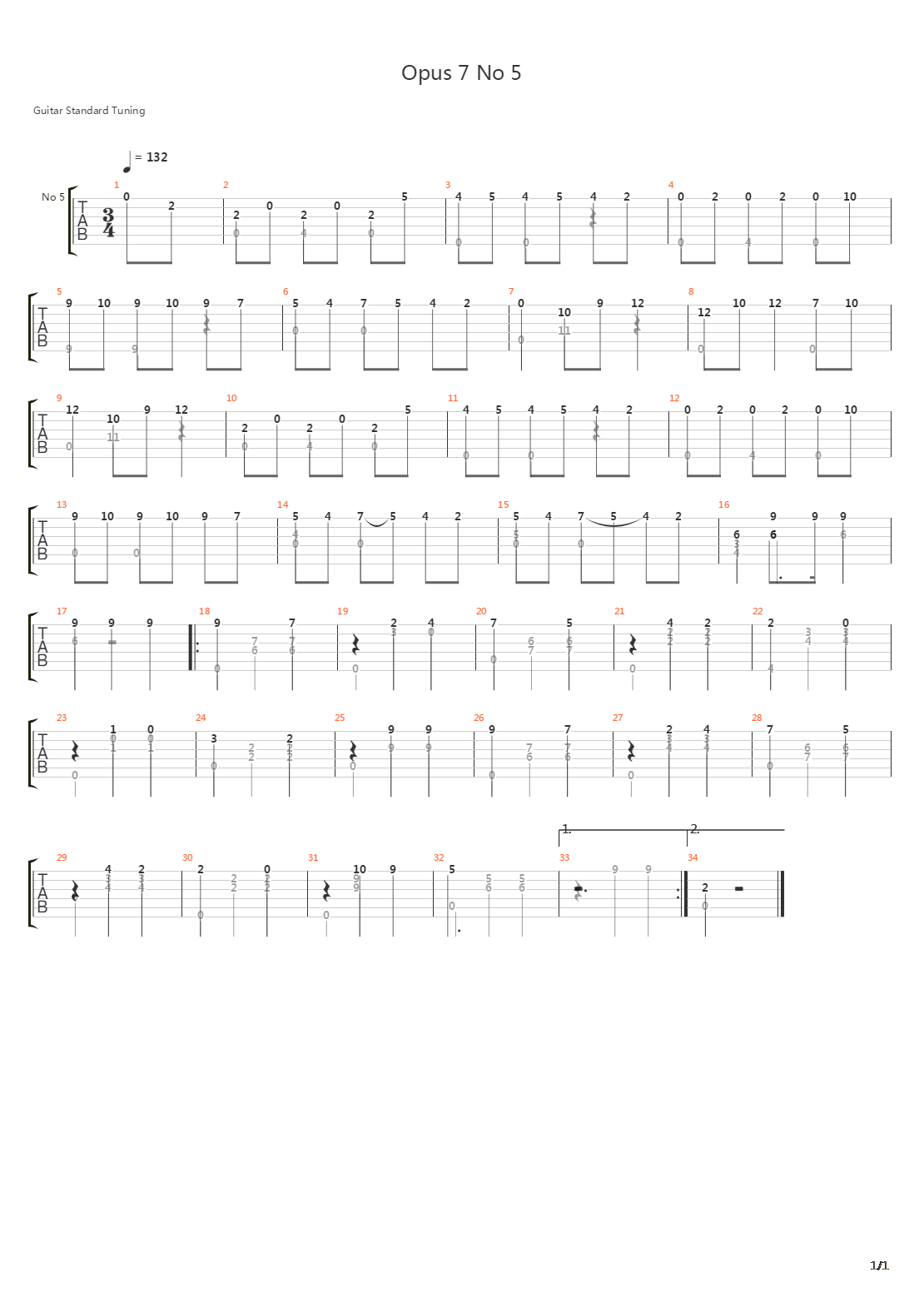 Opus 7 No 5 Waltz吉他谱