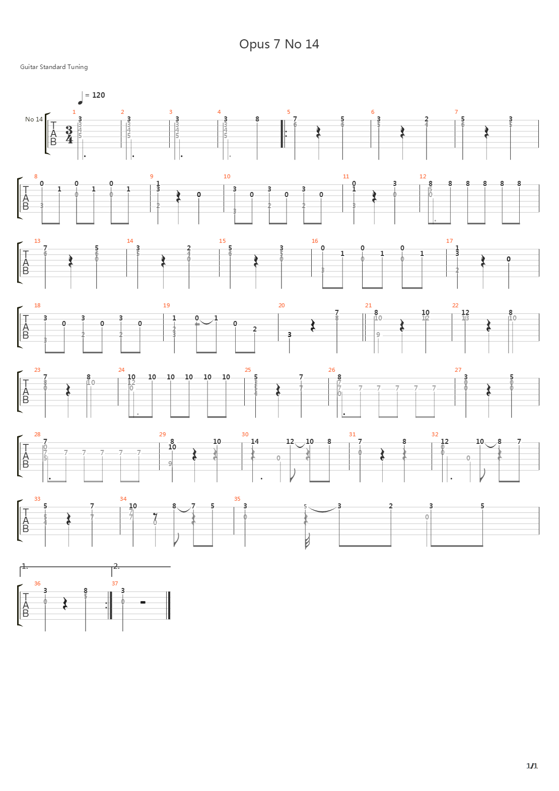 Opus 7 No 14 Waltz吉他谱