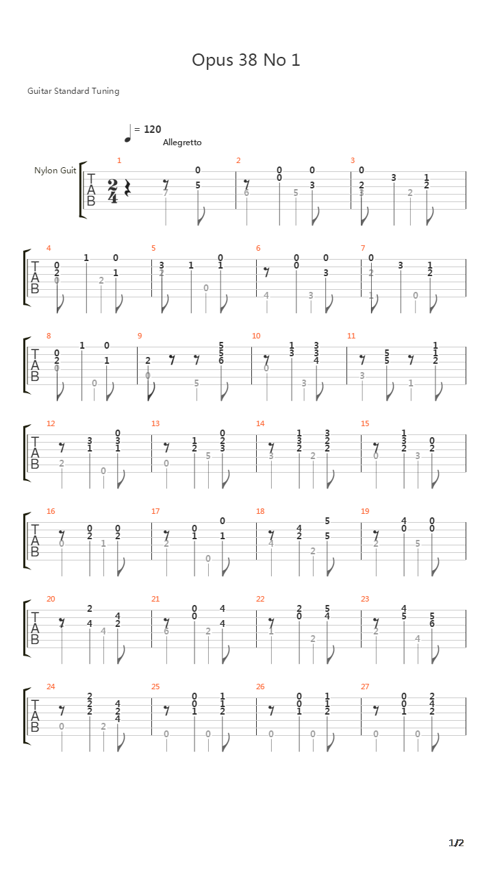 Opus 38 No 1吉他谱