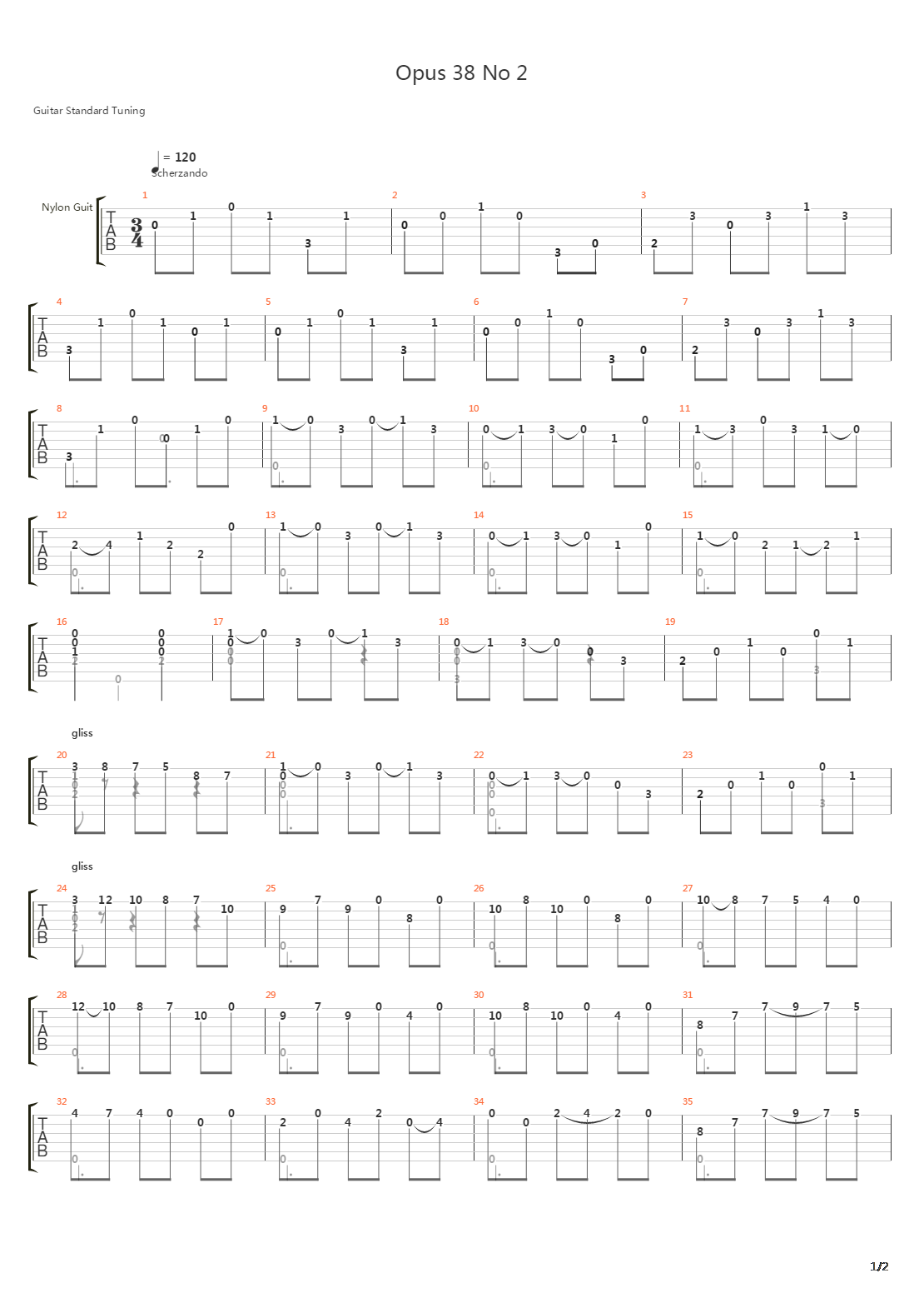 Opus 38 No 2吉他谱