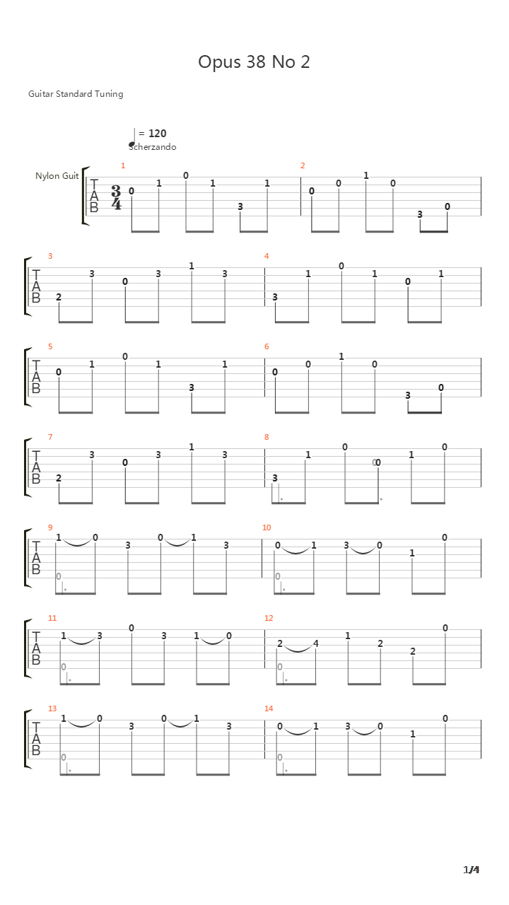 Opus 38 No 2吉他谱