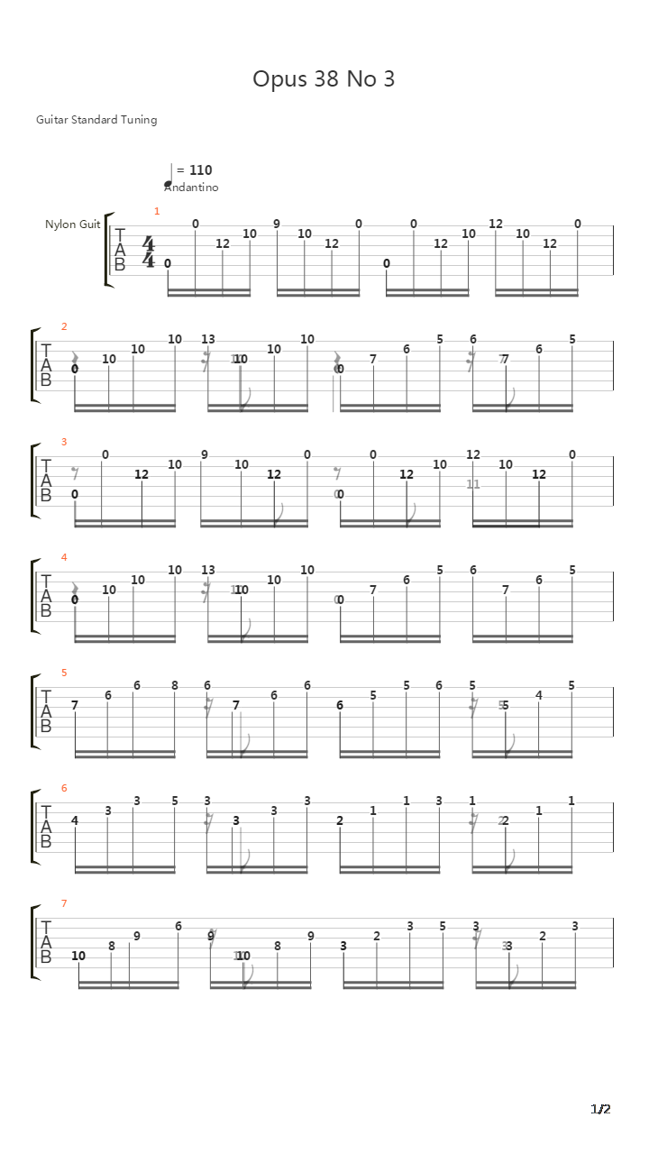 Opus 38 No 3吉他谱