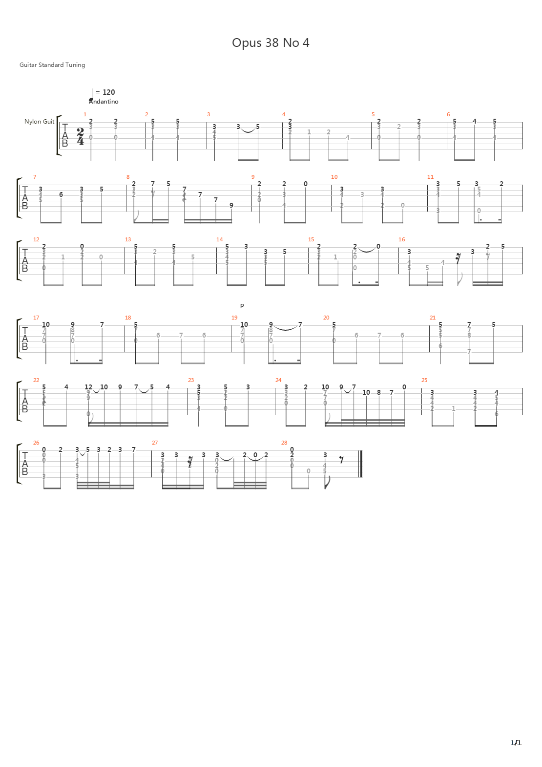 Opus 38 No 4吉他谱