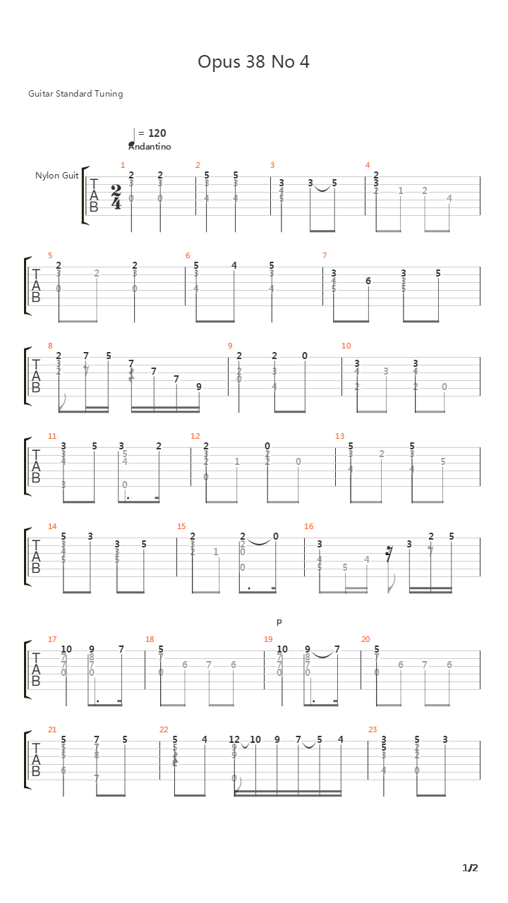 Opus 38 No 4吉他谱