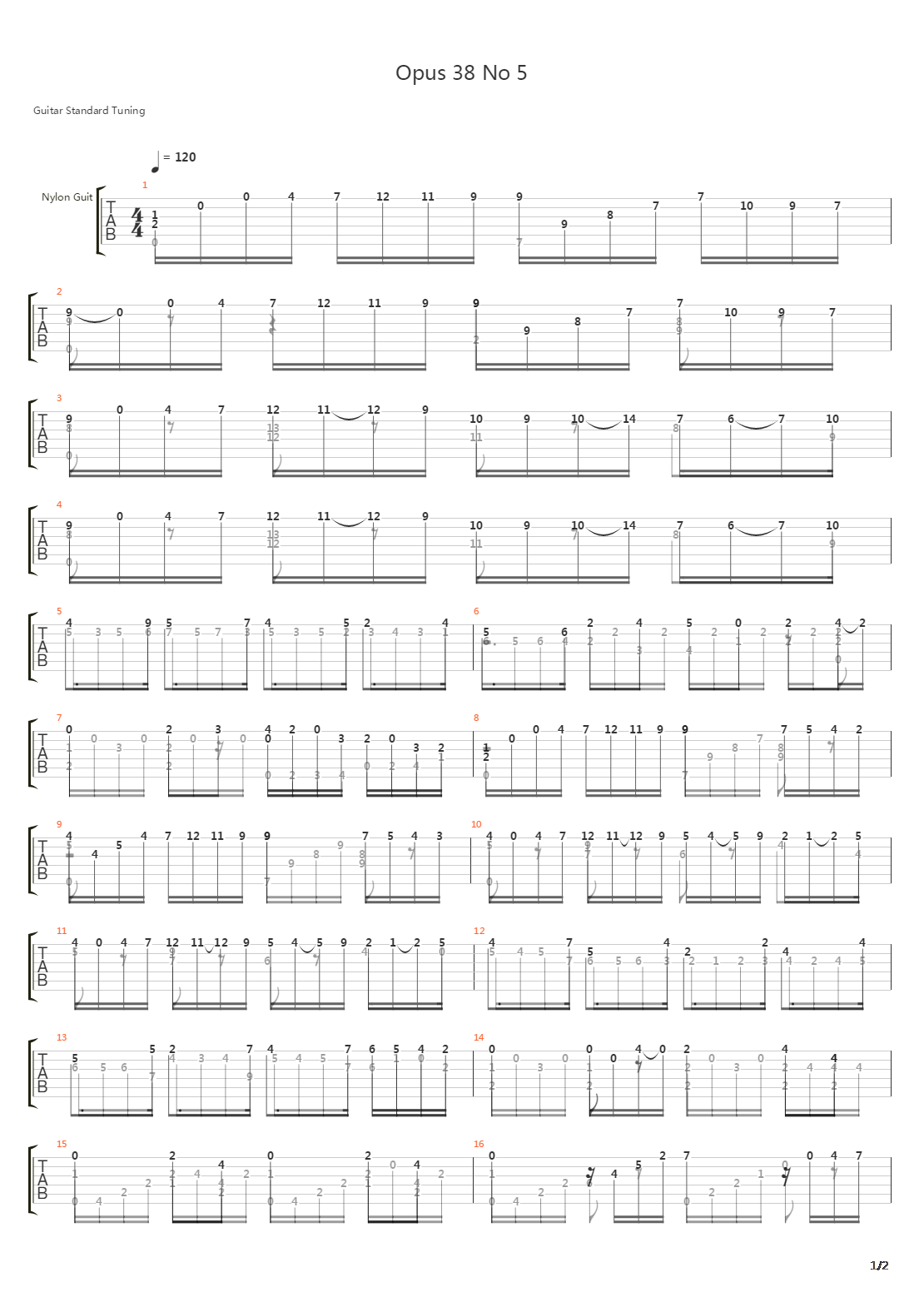 Opus 38 No 5吉他谱