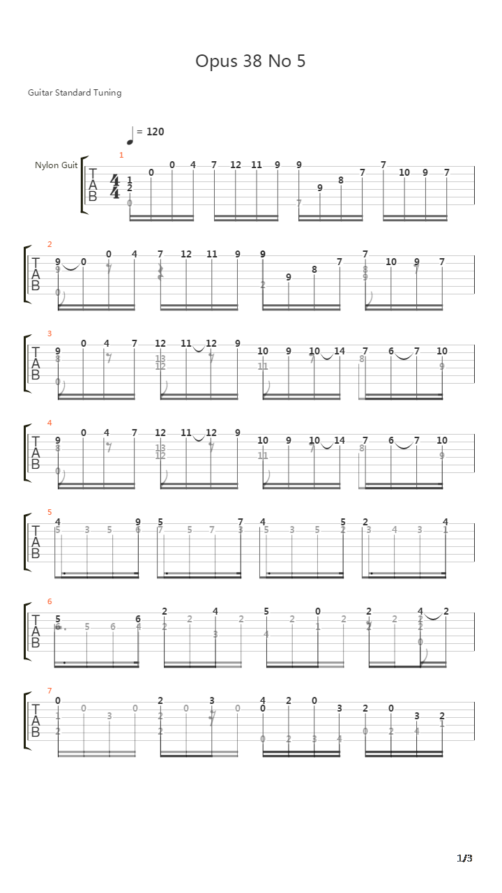 Opus 38 No 5吉他谱