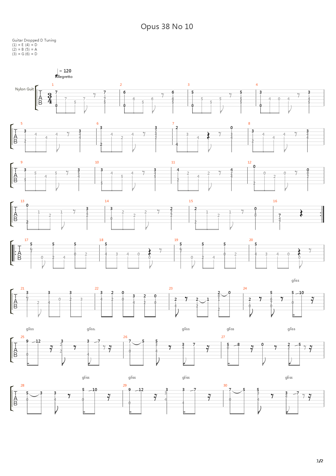 Opus 38 No 10吉他谱