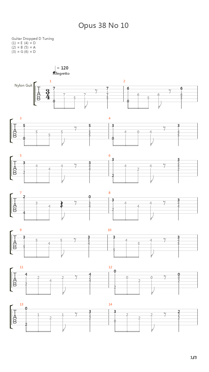 Opus 38 No 10吉他谱