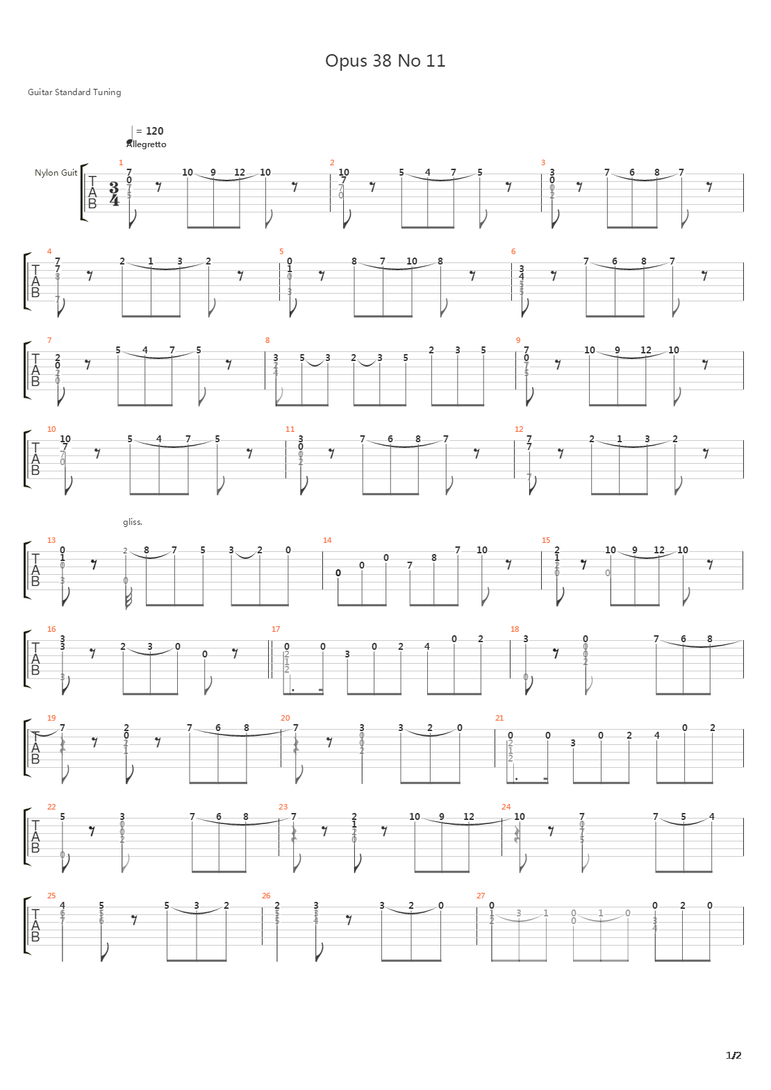 Opus 38 No 11吉他谱