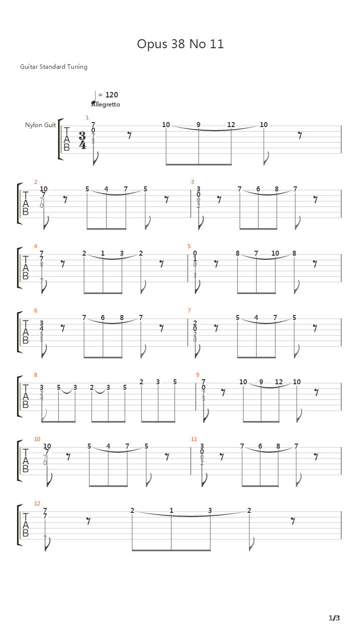 Opus 38 No 11吉他谱