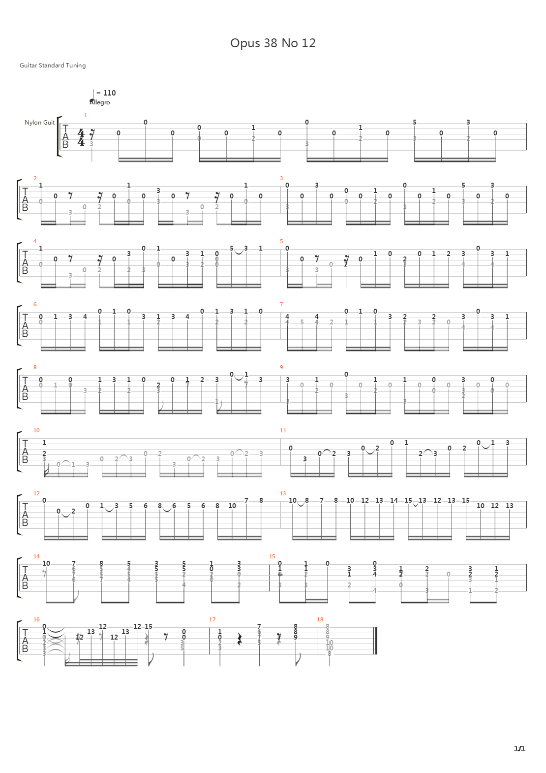 Opus 38 No 12吉他谱