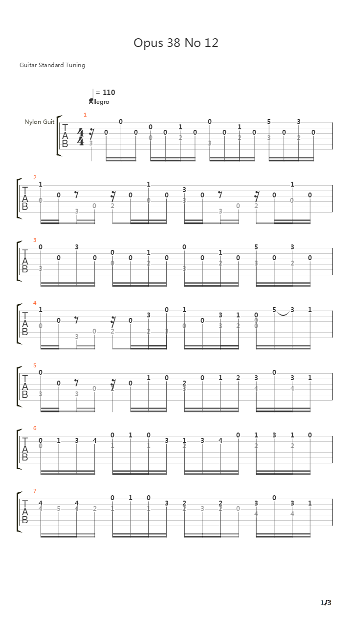 Opus 38 No 12吉他谱