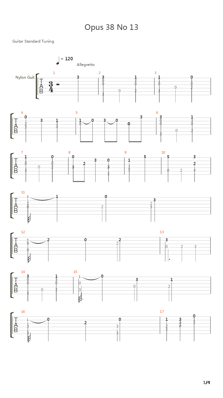 Opus 38 No 13吉他谱