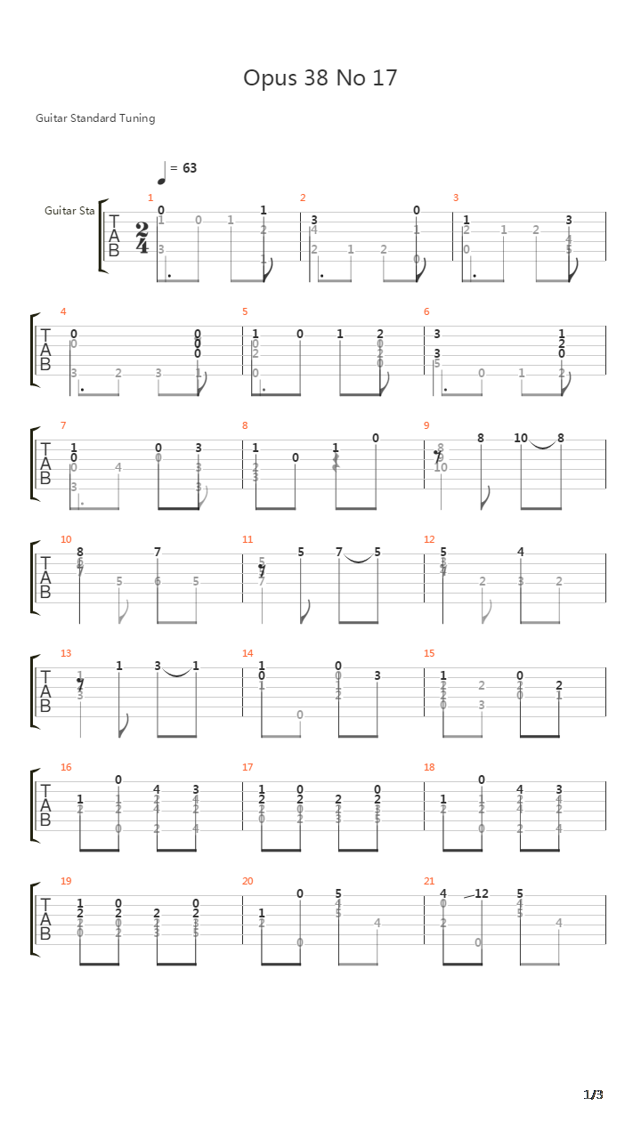 Opus 38 No 17吉他谱