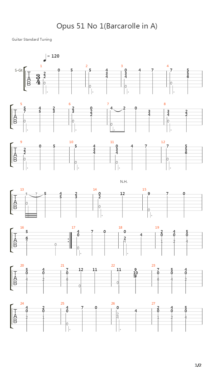 Opus 51 No 1(Barcarolle in A)吉他谱