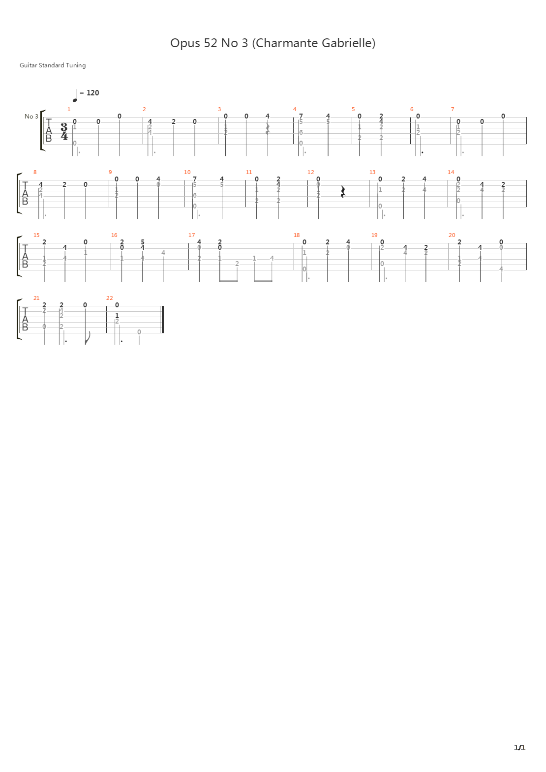 Opus 52 No 3吉他谱