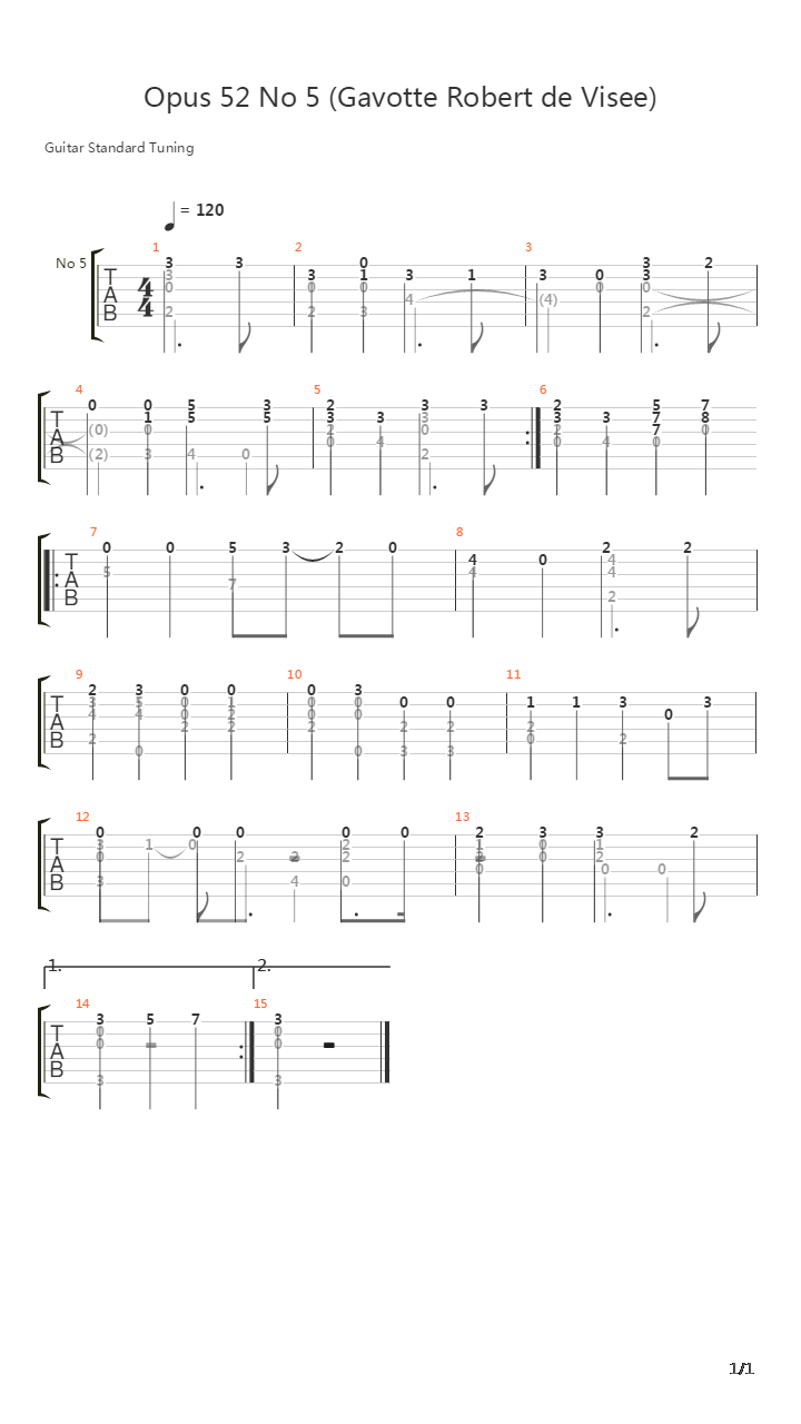 Opus 52 No 5吉他谱