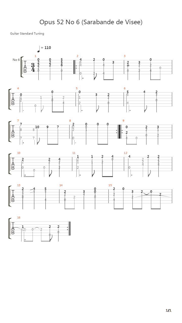 Opus 52 No 6吉他谱