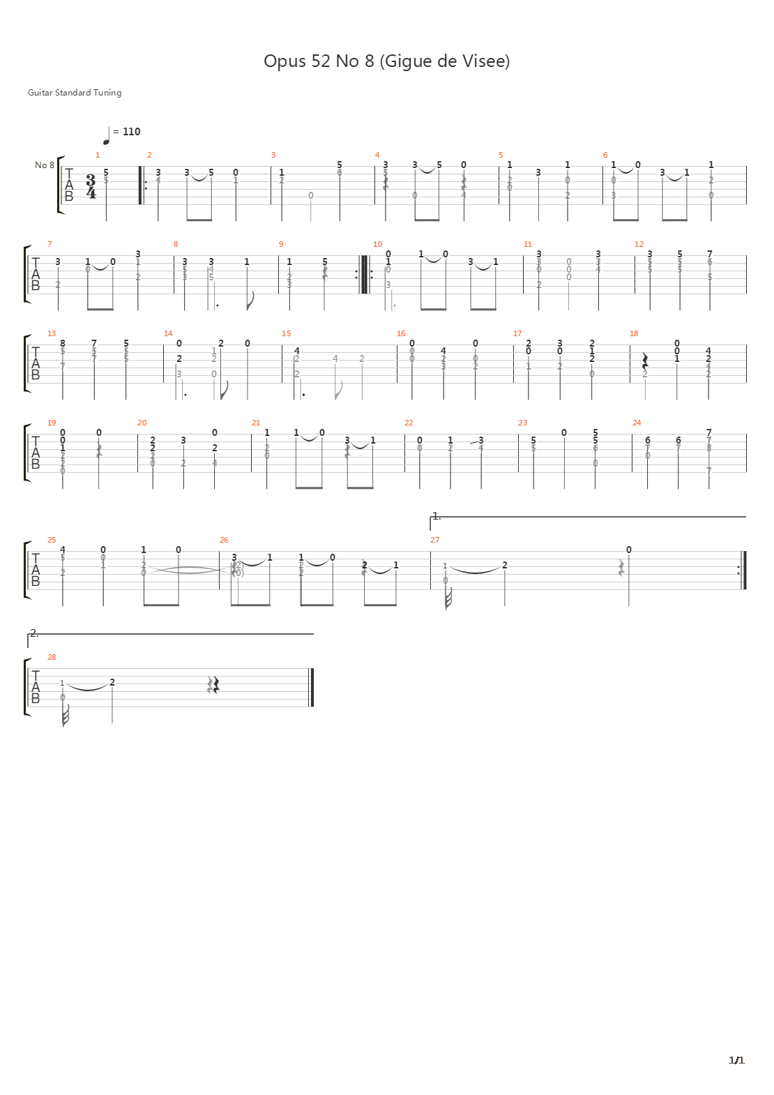 Opus 52 No 8吉他谱