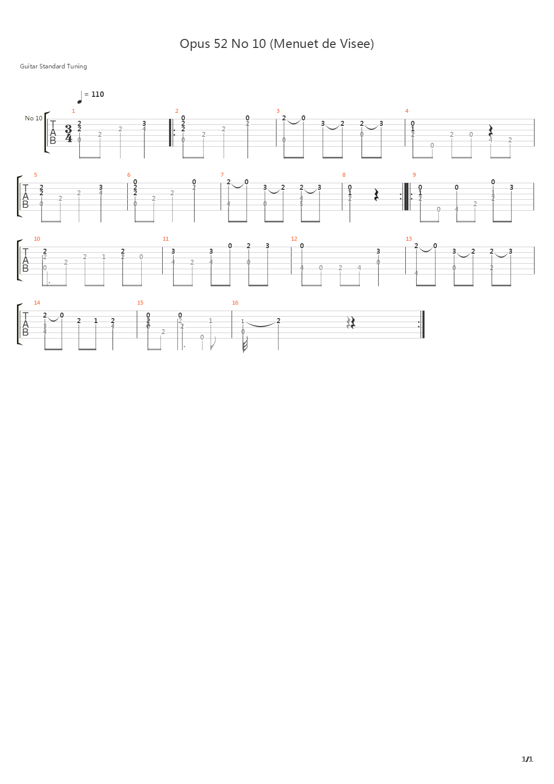 Opus 52 No 10吉他谱