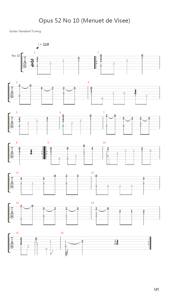 Opus 52 No 10吉他谱