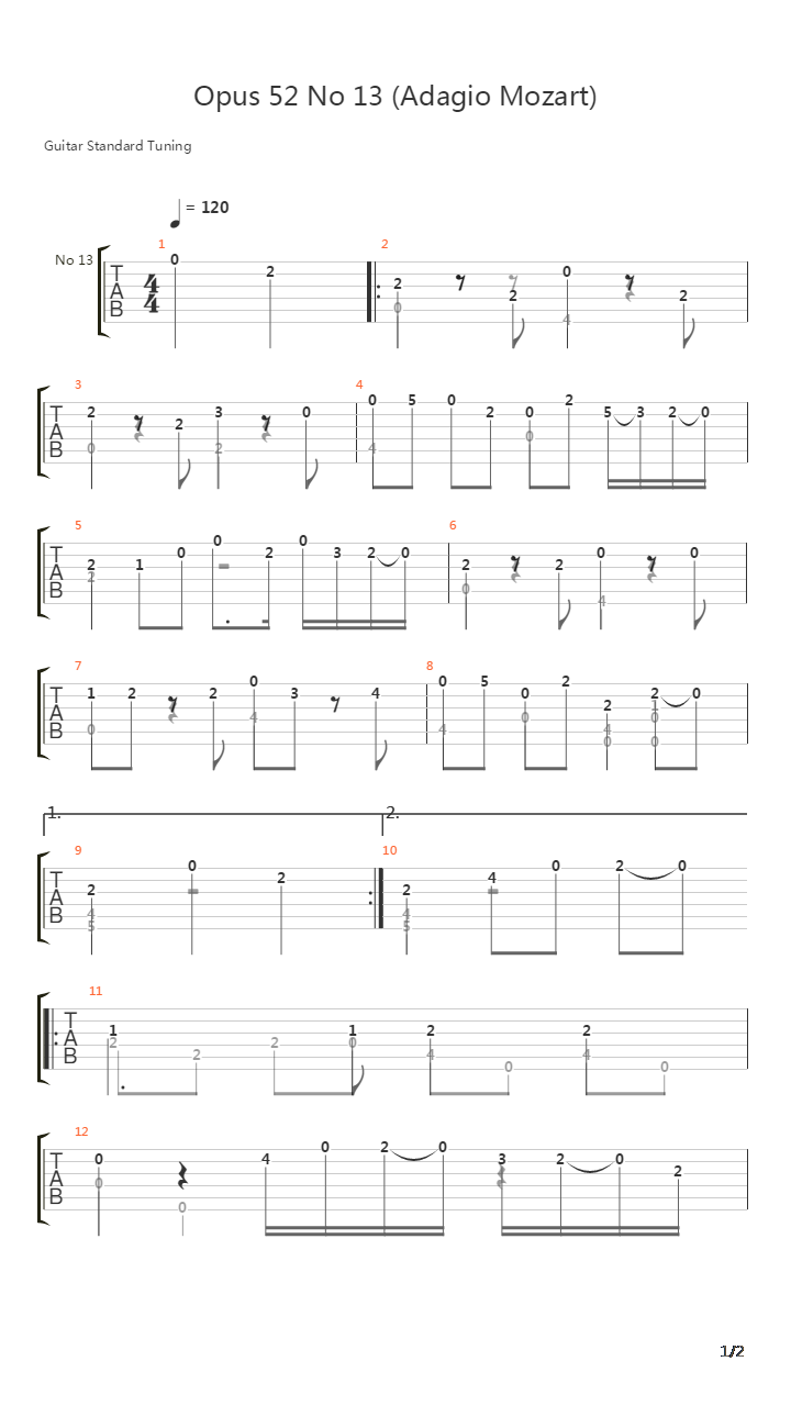 Opus 52 No 13吉他谱