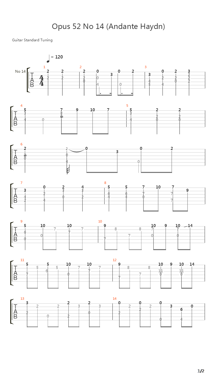 Opus 52 No 14吉他谱