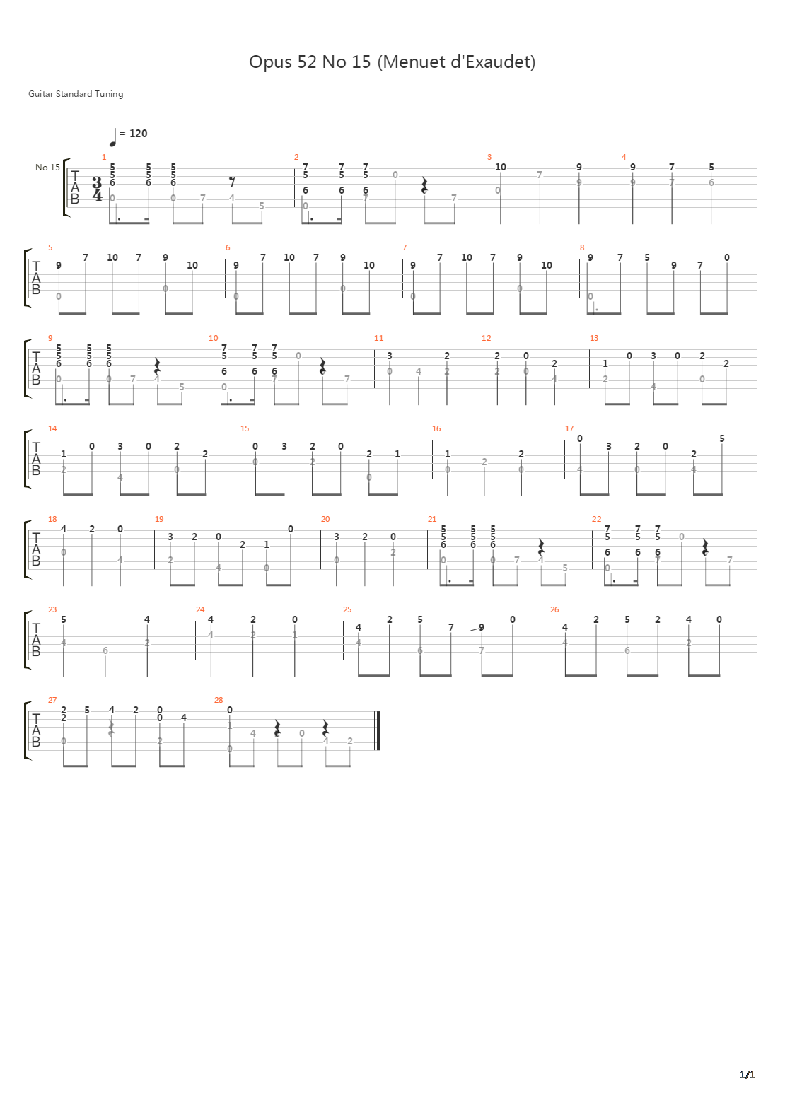 Opus 52 No 15吉他谱