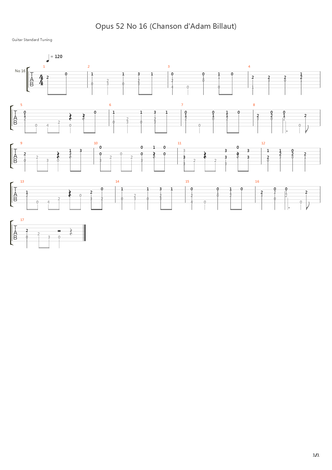 Opus 52 No 16吉他谱