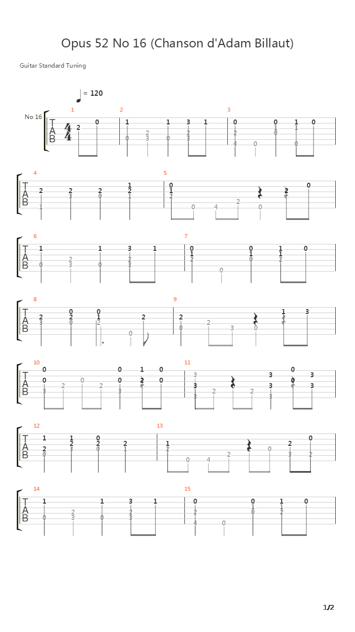 Opus 52 No 16吉他谱