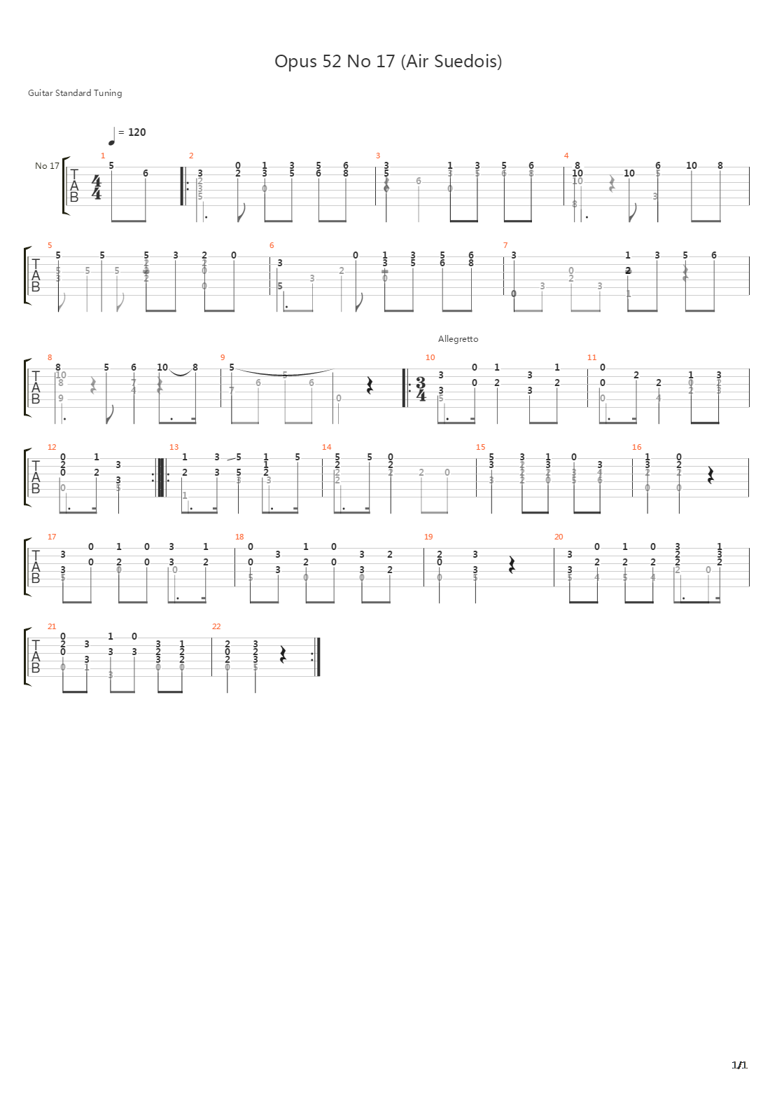 Opus 52 No 17吉他谱