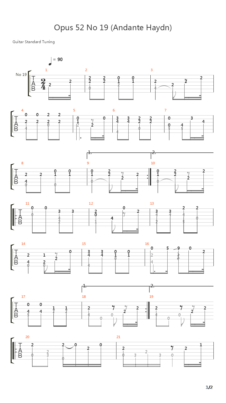 Opus 52 No 19吉他谱