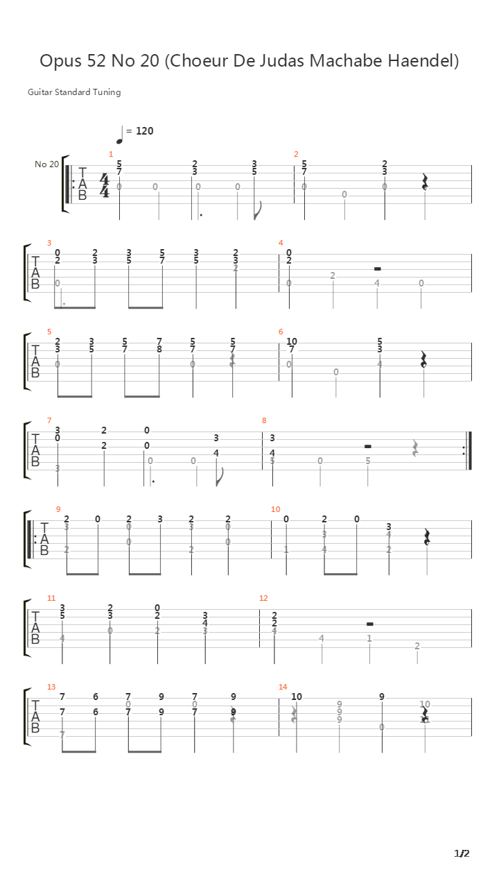 Opus 52 No 20吉他谱