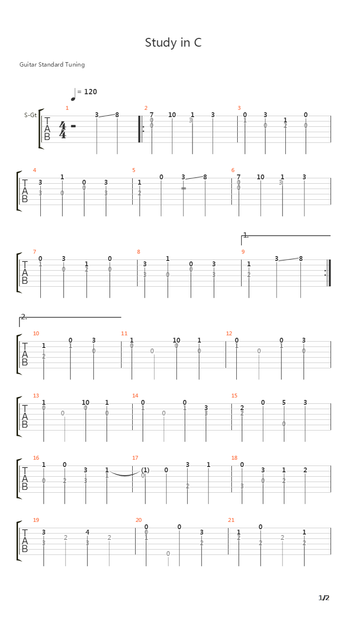 Study 4 in C吉他谱