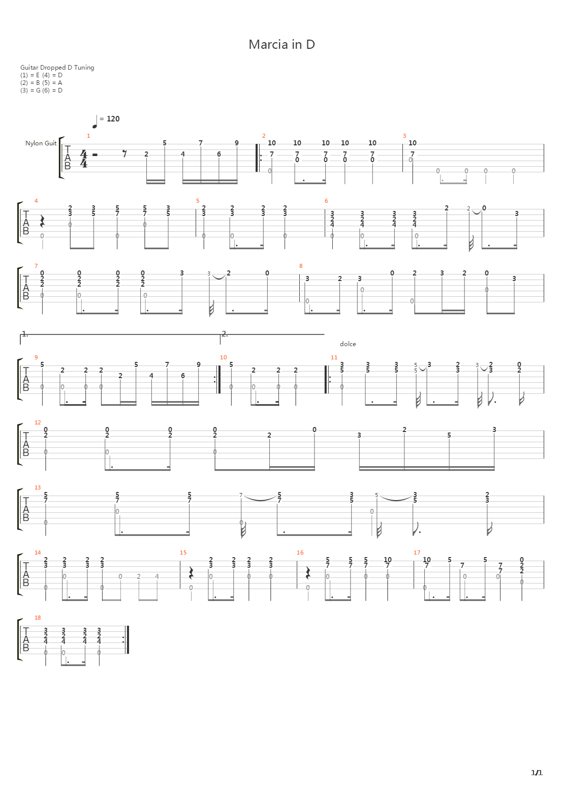 Marcia in D吉他谱