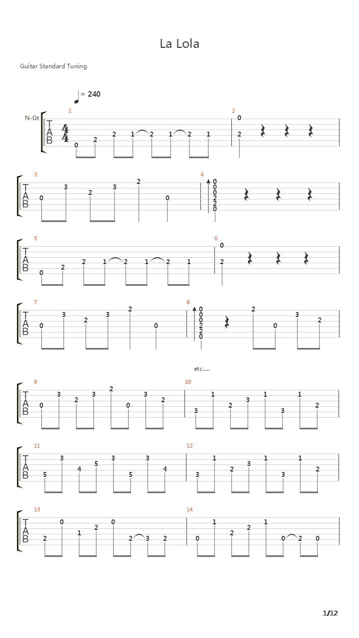 La Lola吉他谱