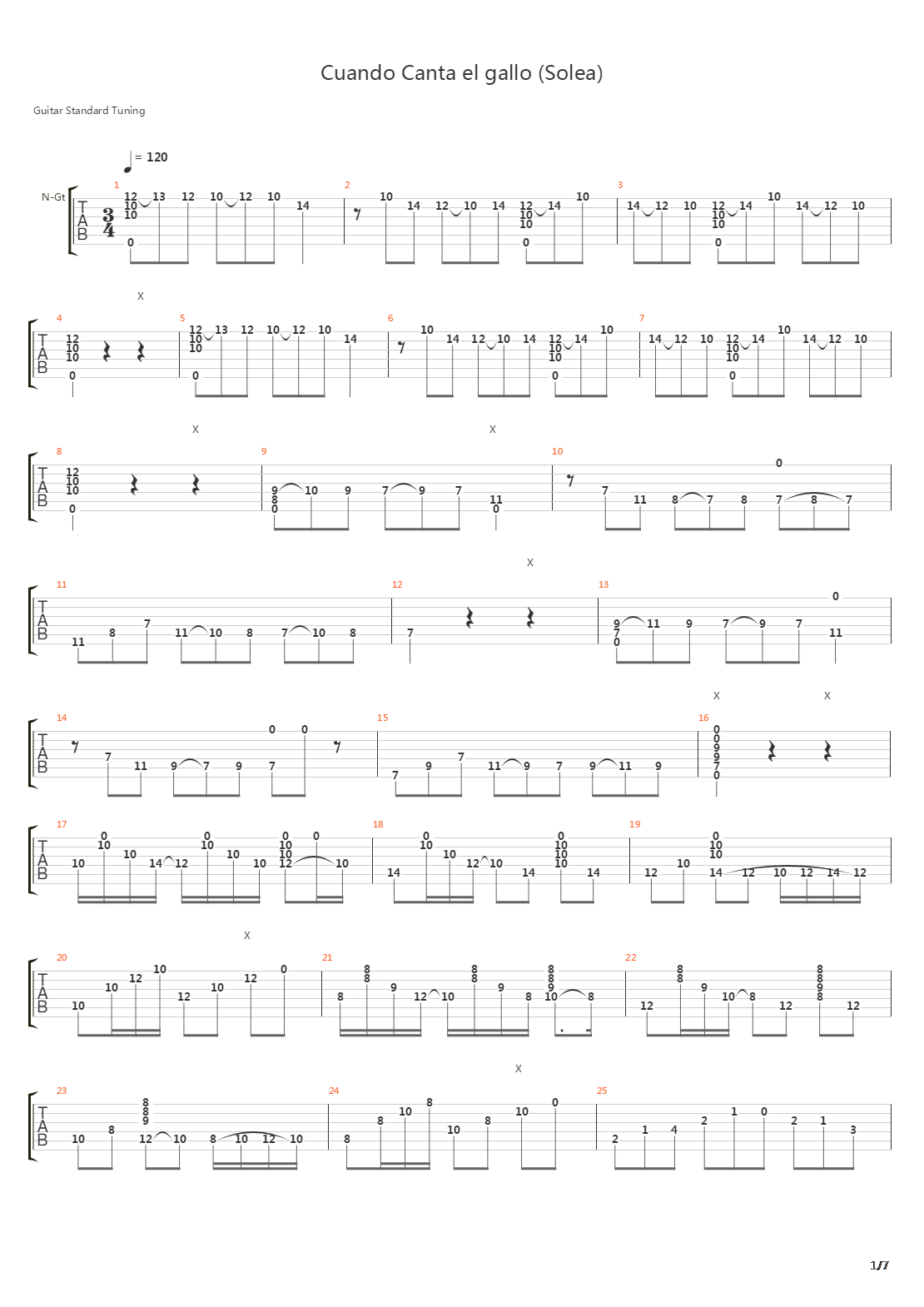 Quando canta el gallo吉他谱