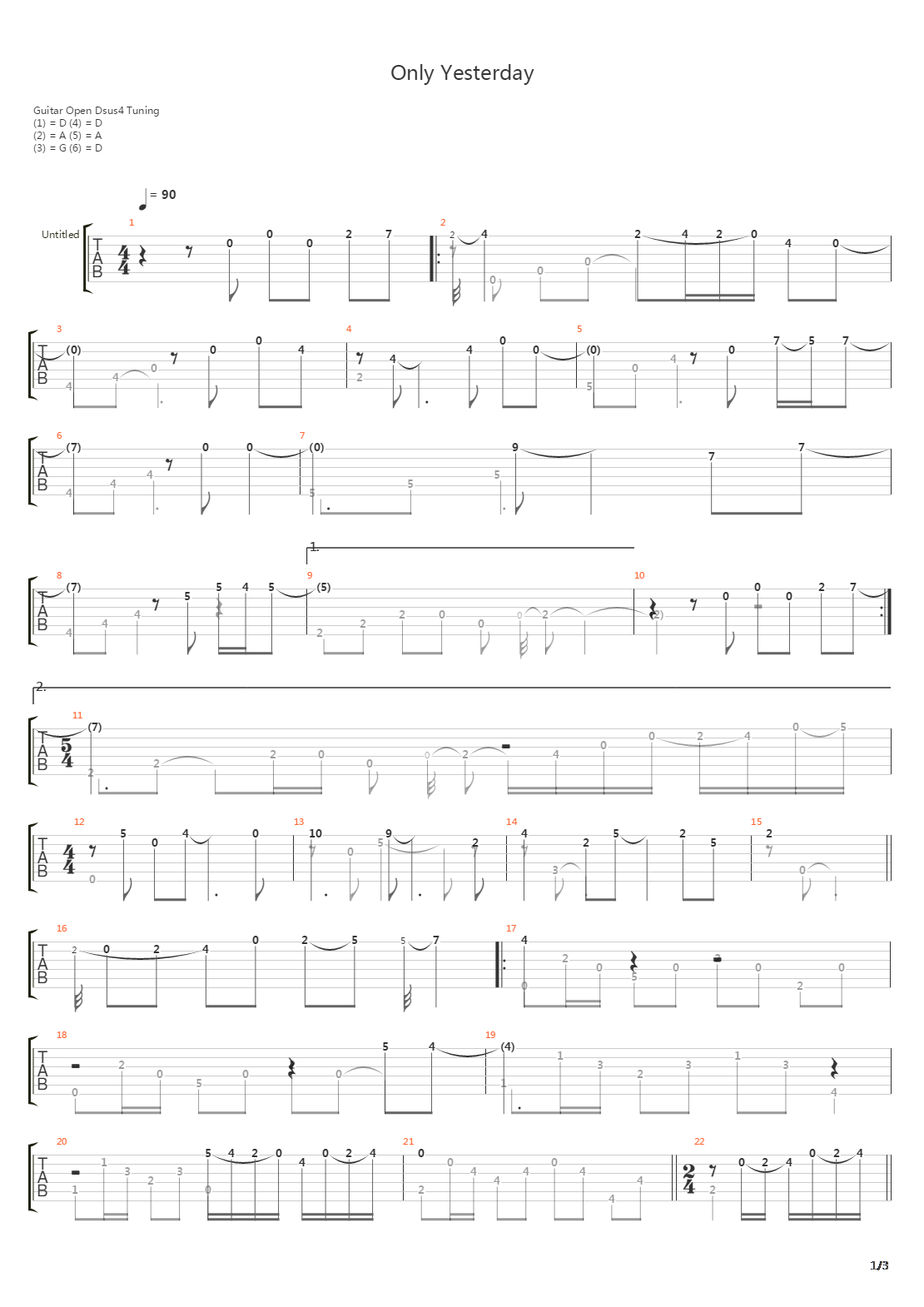 Only Yesterday吉他谱