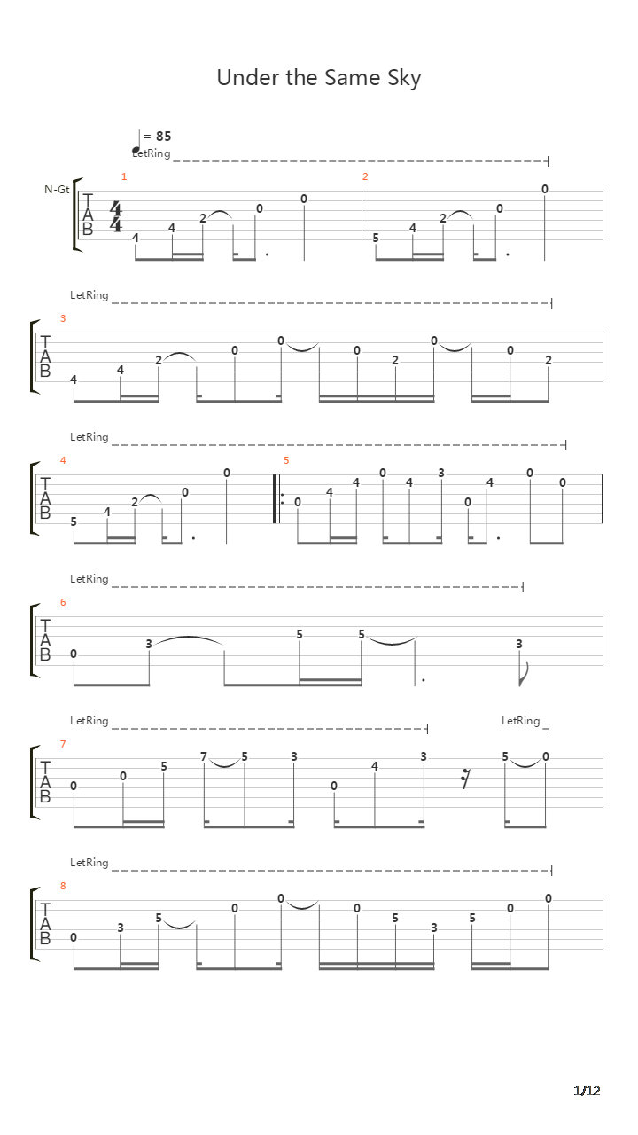 Under The Same Sky吉他谱