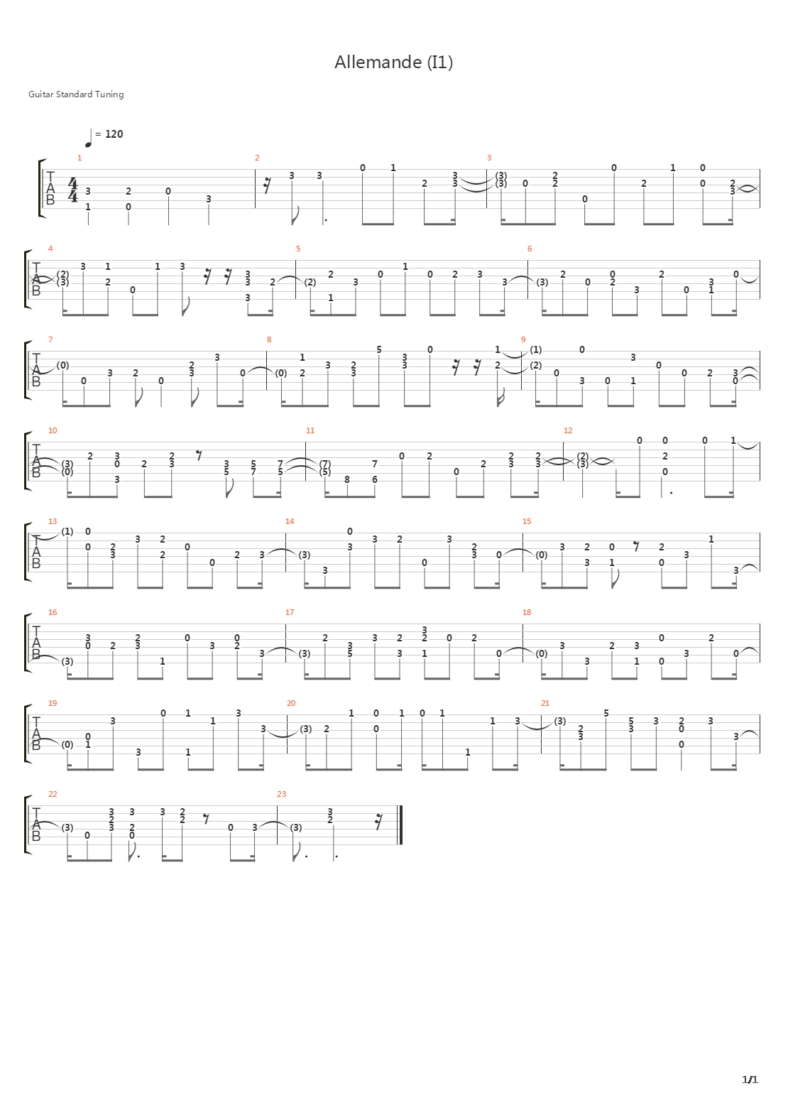 Allemande I1吉他谱