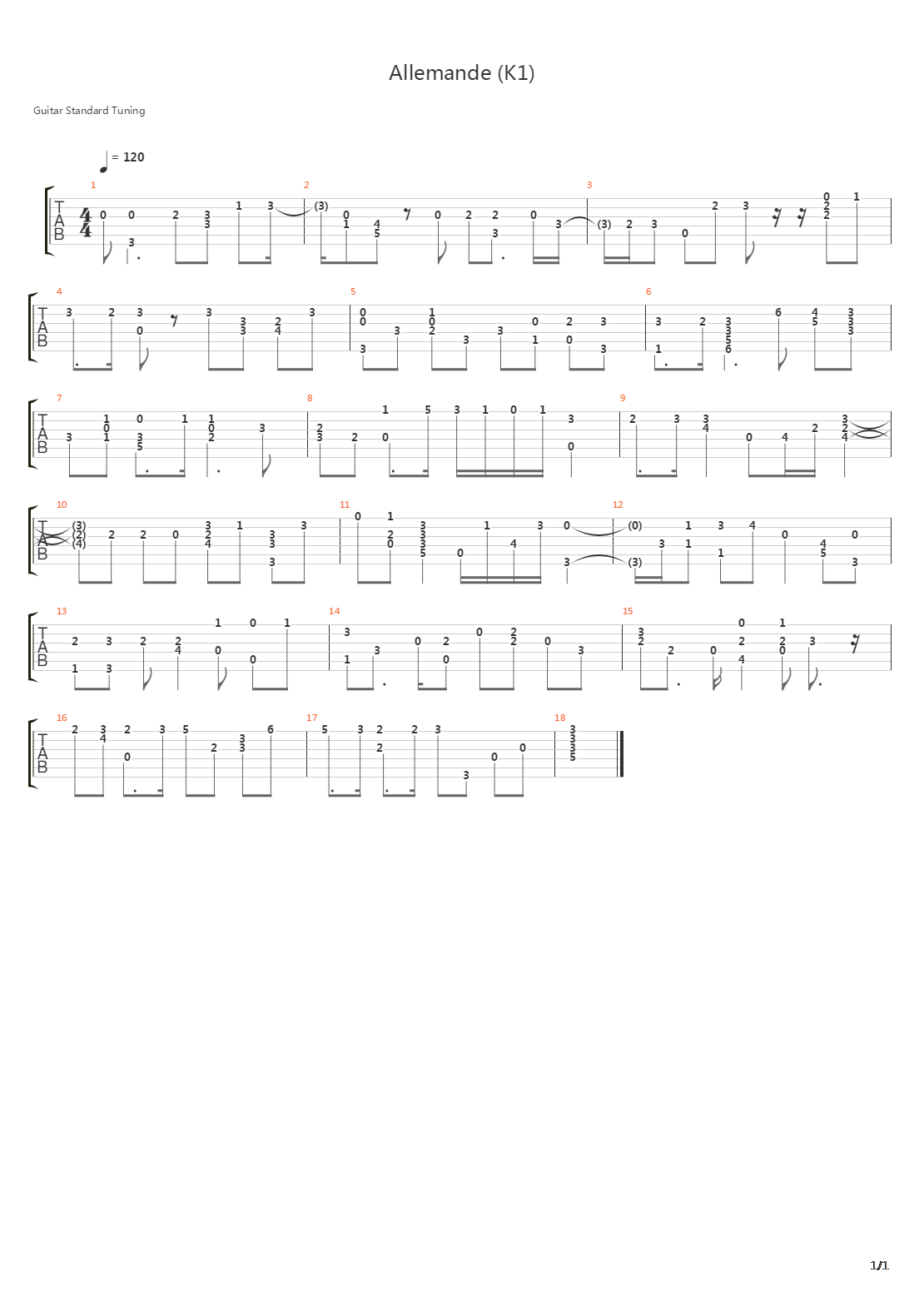 Allemande K1吉他谱