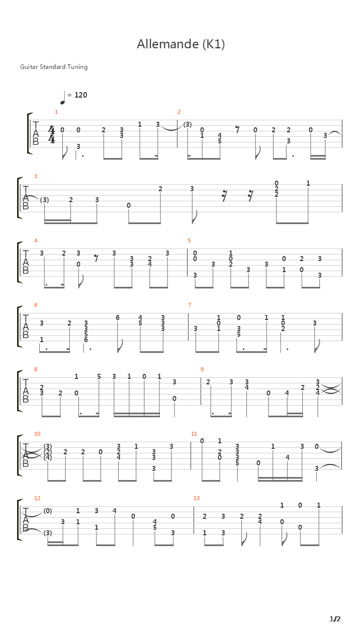 Allemande K1吉他谱